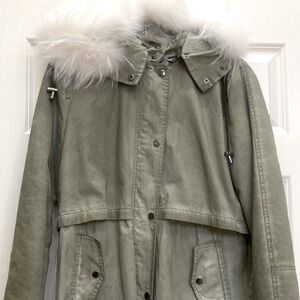Jocelyn Olive Utility Jacket with White  Fur Small Women's